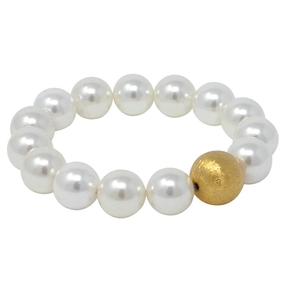 Kugel-Armband Perlen Muschelkernperlen creme-weiß & 925 Silber vergoldet endlos dehnbar Kugel-Armband Perlen Muschelkernperlen creme-weiß & 925 Silber vergoldet endlos dehnbar