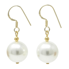Ohrringe Kugel-Ohrhänger aus Muschelkernperlen 14mm & 925 Silber vergoldet, creme-weiß, Ohrschmuck Ohrringe Kugel-Ohrhänger aus Muschelkernperlen 14mm & 925 Silber vergoldet, creme-weiß, Ohrschmuck