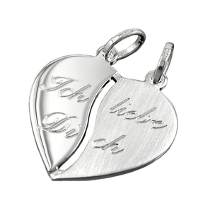 Partner Anhänger zum Teilen Herz Ich liebe Dich 2 Ösen 925 Silber Damen