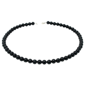 Kugel-Kette Collier Halsschmuck aus Onyx schwarz 925 Silber schlicht klassisch 48cm