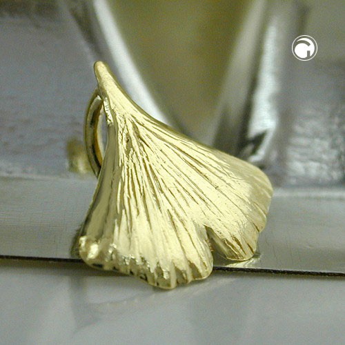 Ginkgoblatt Anhänger aus 375 Gelbgold glänzend