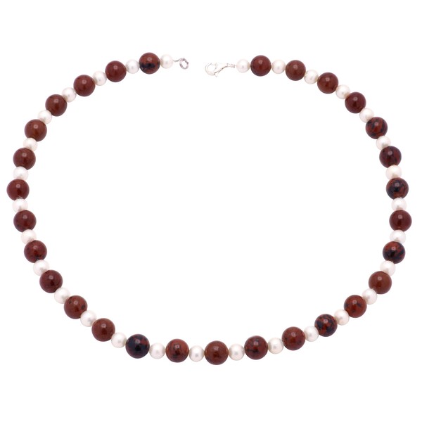 Kette aus Obsidian und Perlen