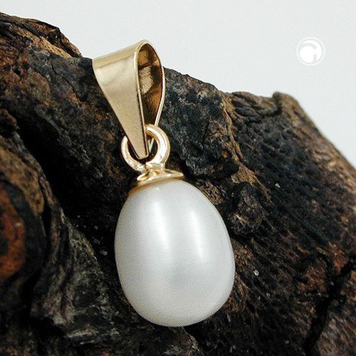 Anhänger mit Süßwasserperle oval 375 Gelbgold