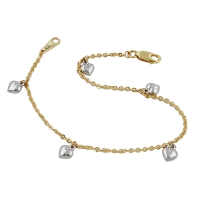 Armband Ankerkette mit 5 Herzen 375 Gold Gelbgold rhodiniert 18,5cm Damen
