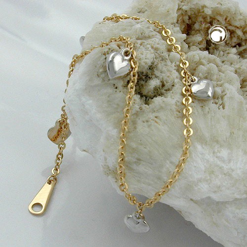 Ankerkette mit 5 Herzen 375 Gold 18,5cm