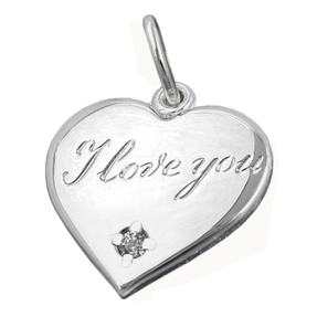 Anhänger Herz mit Zirkonia I Love You - Gravur 925 Echt Silber Silberanhänger