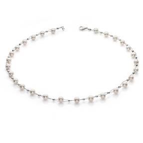 Perlenkette Kette Collier Halskette echte Perlen creme-weiß Hochzeit Brautschmuck für Damen