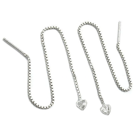 Ohrschmuck Durchzieher Hänger Herz mit Zirkonia 925 Silber Damen