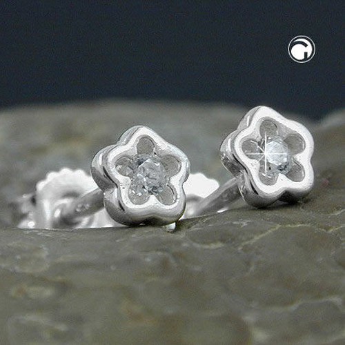 Ohrstecker Blumen mit Zirkonias 925 Silber