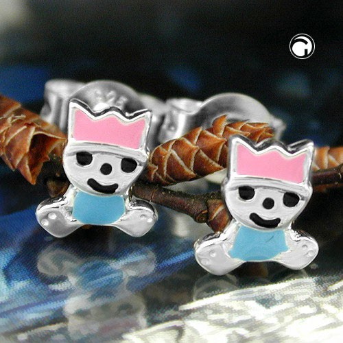Ohrstecker pink-hellblau 925 Silber für Kinder