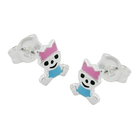Paar Stecker Ohrstecker für Kinder pink-hellblau 925 Echt Silber