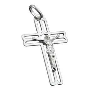 Pendant cross with Jesus, 925 silver, shaped, 37x23mm, unisex