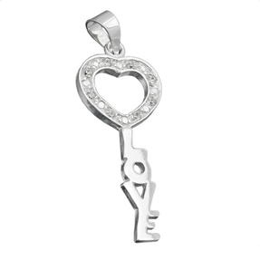 Anhänger Schlüssel Love mit Zirkonia 925 Echt Silber Damen 28x12mm