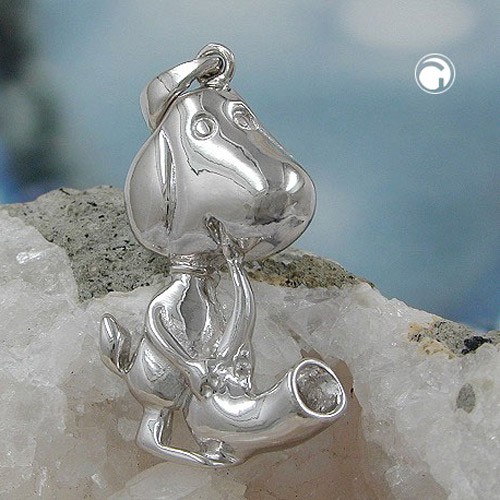 Anhänger Hund mit Trompete 925 Silber