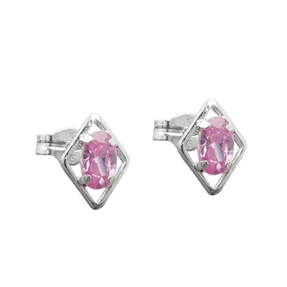 Paar Stecker Ohrstecker Rhombus pink Zirkonia 925 Silber 8x6mm Damen