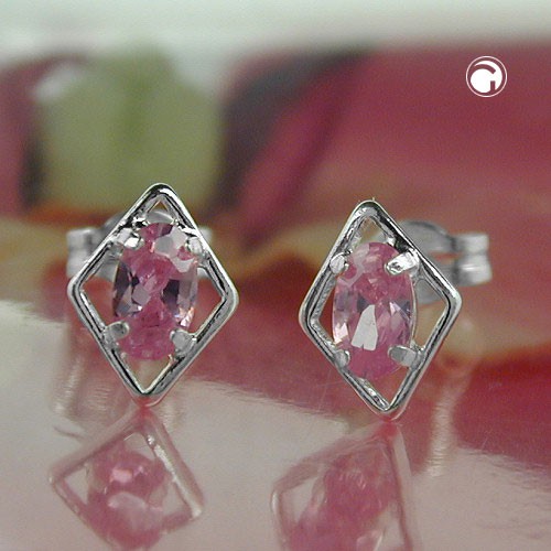 Ohrstecker Rhombus pink Zirkonia 925 Silber