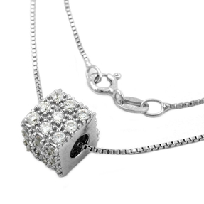 Collier 42cm Kette mit Anhänger Würfel 36 Zirkonia 925 Silber Silbercollier