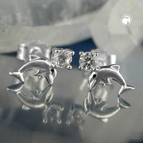 Ohrstecker Delfin mit Zirkonia 925 Silber