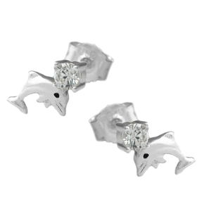 Paar Stecker Ohrstecker Delfin Delfine mit Zirkonia 925 Echt Silber Damen