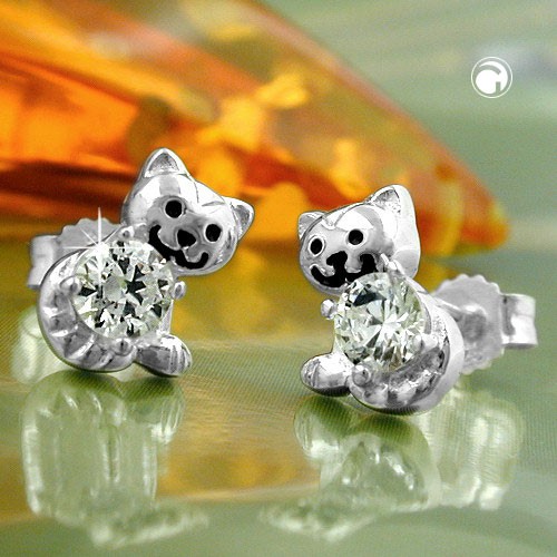 Ohrstecker Katzen mit Zirkonia 925 Silber