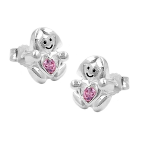 Paar Ohrstecker Mädchen mit Herz pink Zirkonia 925 Silber Kinder