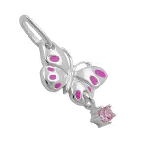 Anhänger Schmetterling mit Zirkonia pink 925 Echt Silber Kinder