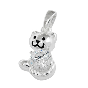 Anhänger Katze mit weiß Zirkonia facettiert 925 Echt Silber Kinder