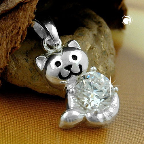 Anhänger Katze weiß Zirkonia 925 Silber