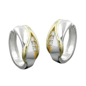 Ohrringe Creole Creolen mit Zirkonia 925 Silber bicolor schlicht Damen Ohrringe Creole Creolen mit Zirkonia 925 Silber bicolor schlicht Damen