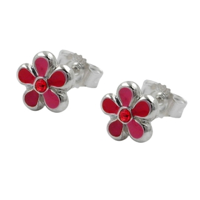 Paar Stecker Ohrstecker Blume Blumen rot lackiert 925 Silber Kinder