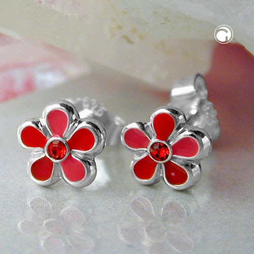 Ohrstecker Blumen rot 925 Silber Kinder