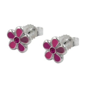 Paar Stecker Ohrstecker Blume Blumen pink lackiert 925 Silber Kinder