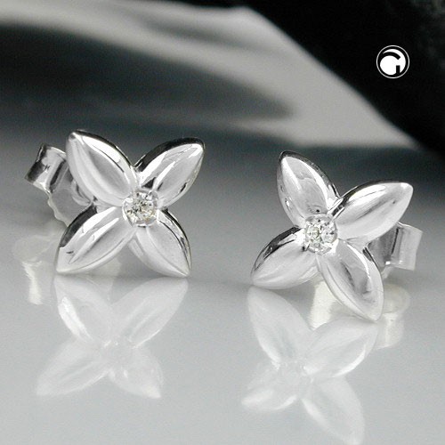 Ohrstecker kleine Blüte mit Zirkonia 925 Silber