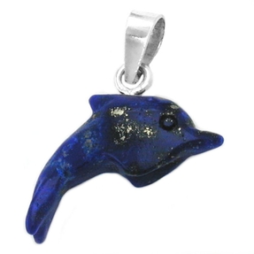 Anhänger Delfin aus Lapis Lazuli gefärbt 925 Silber 20x12x5mm Silberanhänger
