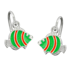 Ohrringe Brisur Fisch Clownfisch grün orange 925 Silber Kinder