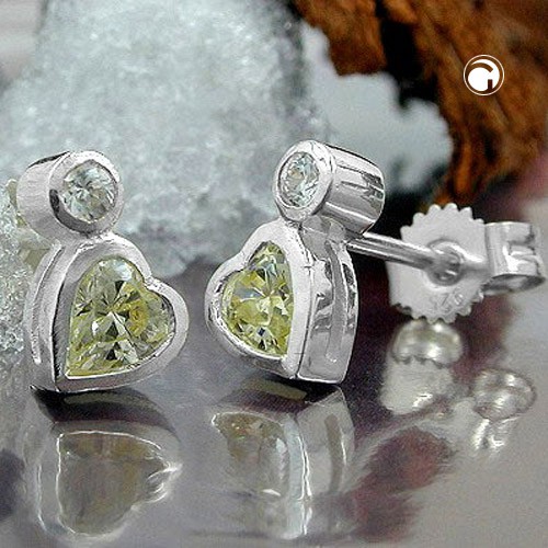 Ohrstecker Herz Zirkonia und Peridot 925 Silber