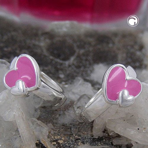 Creolen mit Herz pink 925 Silber für Kinder