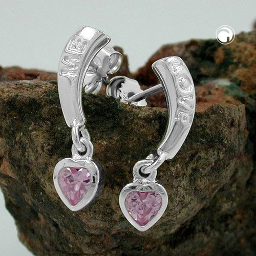 Ohrhänger Herzen Zirkonia pink 925 Silber