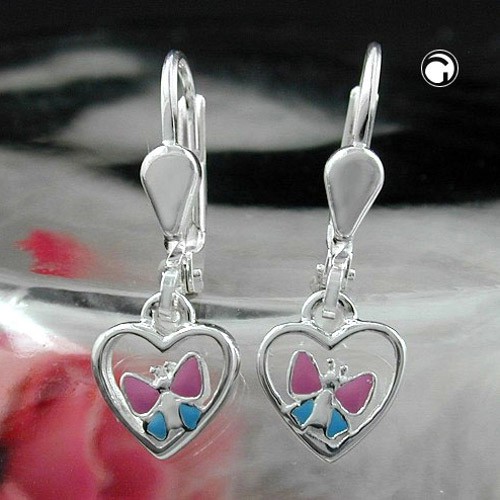 Brisur Herz Schmetterling pink blau 925 Silber