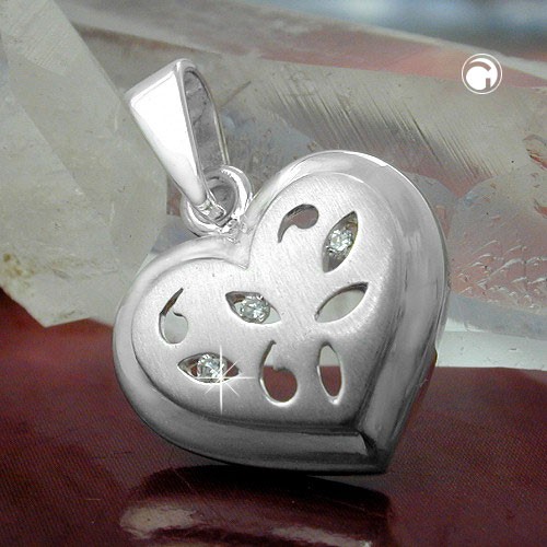 Anhänger Herz mit Schliff 3 Zirkonias 925 Silber
