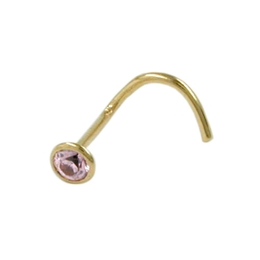 Nasenstecker Piercing mit pink Zirkonia echtes 750 Gold Gelbgold Damen