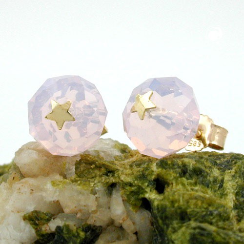Ohrstecker Glas rosa Stern aus 585 Gold Damen