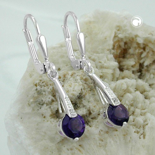 Brisur mit Amethyst und Zirkonia 925 Silber Damen