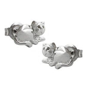 Stecker Ohrstecker Ohrschmuck Katze rhodiniert 925 Silber für Damen