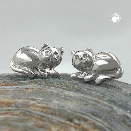 Ohrstecker Katze rhodiniert 925 Silber für Damen