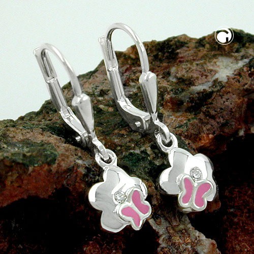 Ohrringe Blume mit Schmetterling pink 925 Silber
