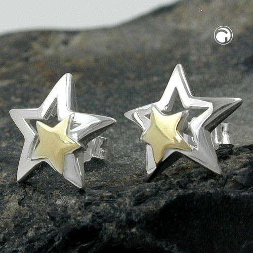 Ohrstecker 2 Sterne bicolor 925 Silber für Damen