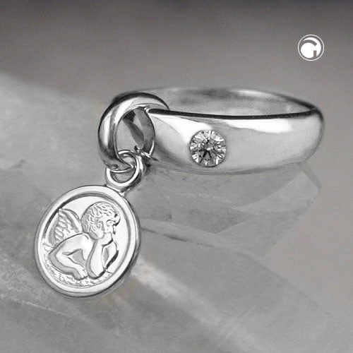 Anhänger Taufring mit Engel Zirkonia 925 Silber