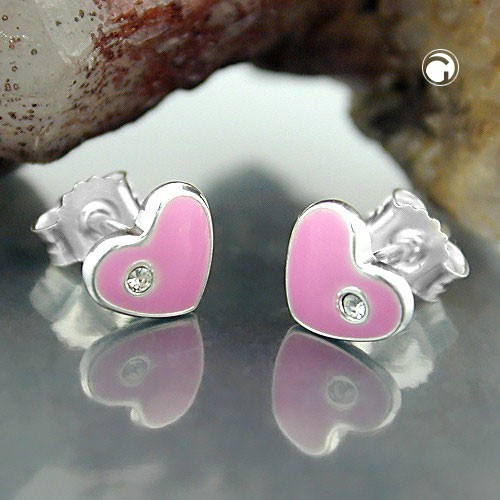 Ohrstecker Herz pink 925 Silber