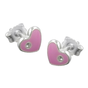 Stecker Ohrstecker Ohrschmuck Herz pink echtes 925 Silber Kinder